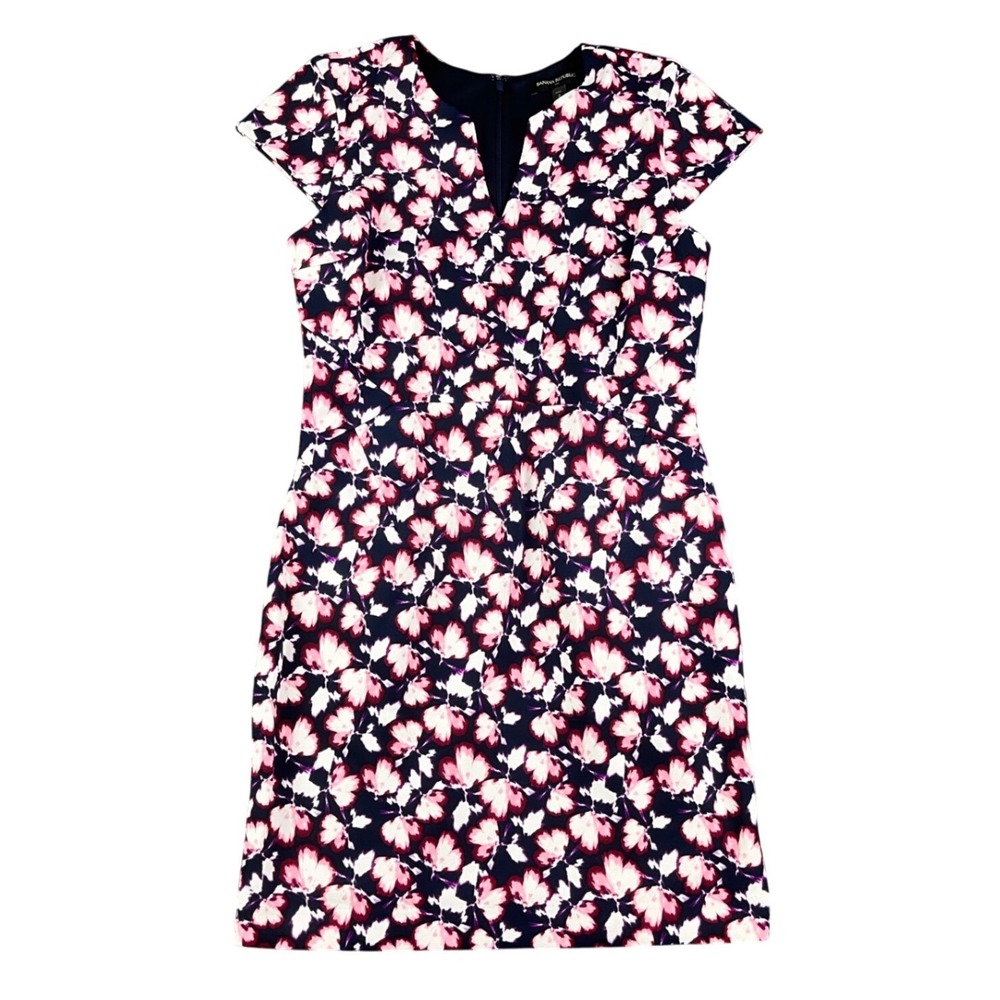Banana Republic Petite 2 Pink Navy Floral V-Neck Cap Sleeve Sheath Dress